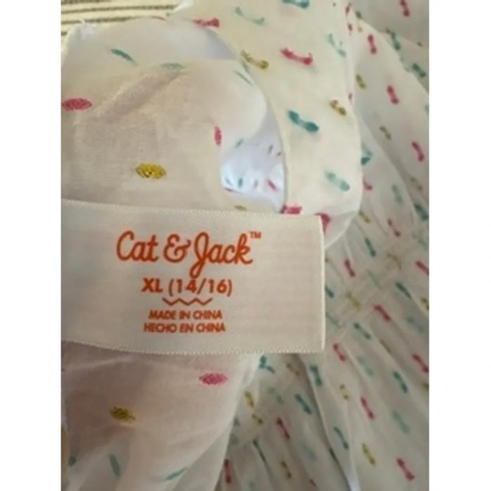 Cat & Jack Girls XL 14/16 White Tassel Smocked Waist Swim Cover Up Kaftan
